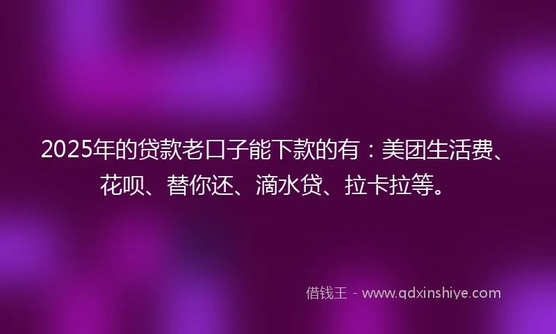2025年的贷款老口子能下款的有：美团生活费、花呗、替你还、滴水贷、拉卡拉等。