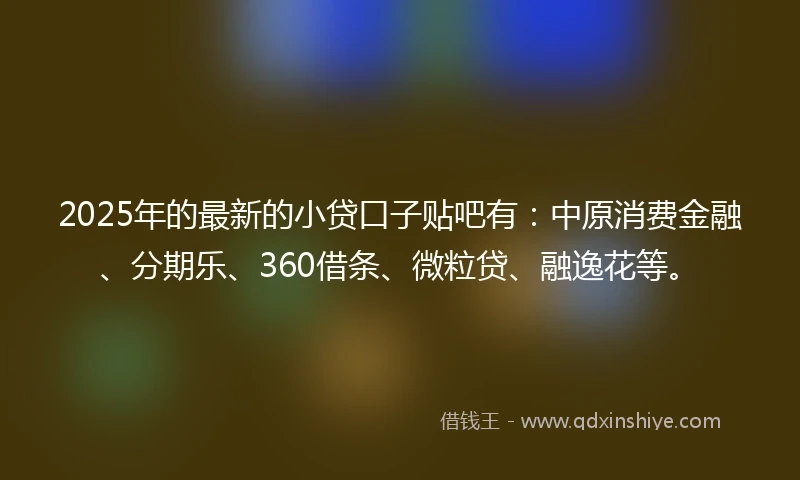 2025年的最新的小贷口子贴吧有：中原消费金融、分期乐、360借条、微粒贷、融逸花等。