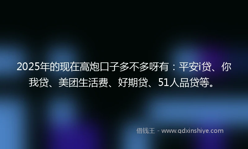2025年的现在高炮口子多不多呀有：平安i贷、你我贷、美团生活费、好期贷、51人品贷等。