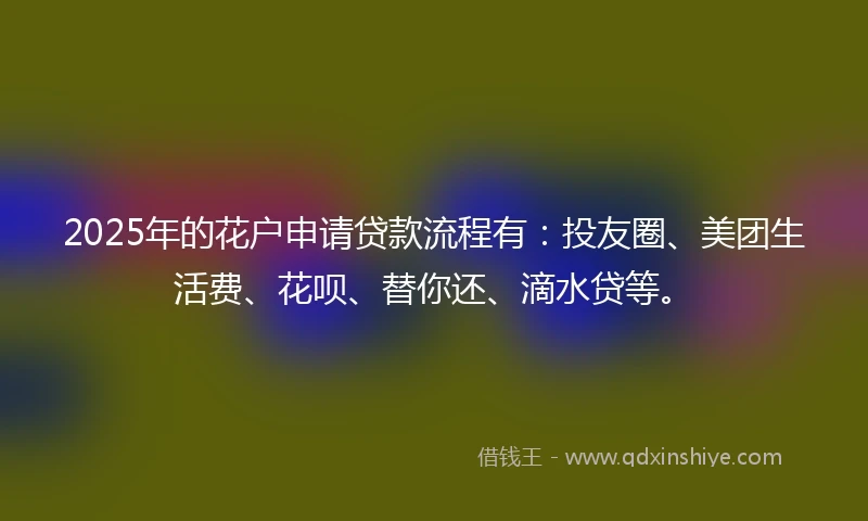 2025年的花户申请贷款流程有：投友圈、美团生活费、花呗、替你还、滴水贷等。