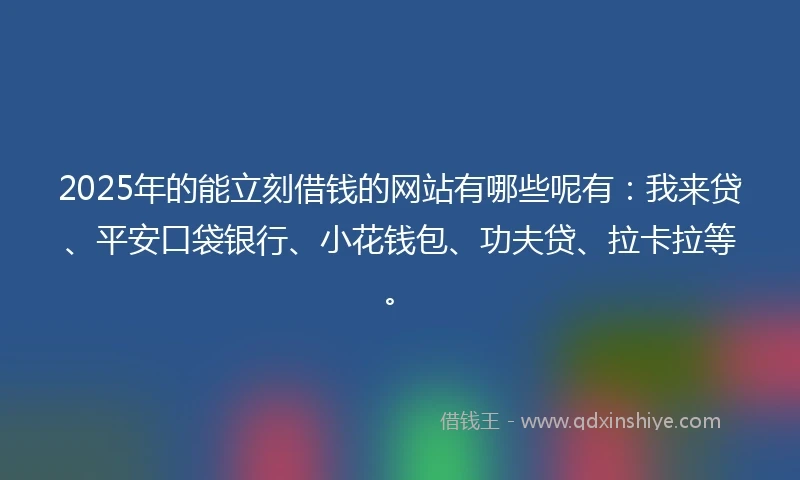 2025年的能立刻借钱的网站有哪些呢有：我来贷、平安口袋银行、小花钱包、功夫贷、拉卡拉等。