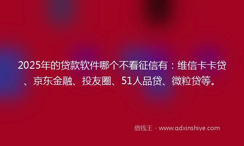 2025年的贷款软件哪个不看征信有：维信卡卡贷、京东金融、投友圈、51人品贷、微粒贷等。