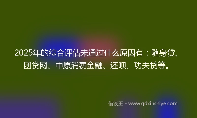 2025年的综合评估未通过什么原因有：随身贷、团贷网、中原消费金融、还呗、功夫贷等。
