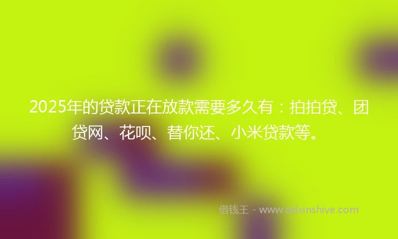2025年的贷款正在放款需要多久有：拍拍贷、团贷网、花呗、替你还、小米贷款等。
