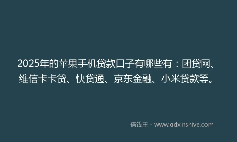 2025年的苹果手机贷款口子有哪些有:团贷网、维信卡卡贷、快贷通、京东金融、小米贷款等。
