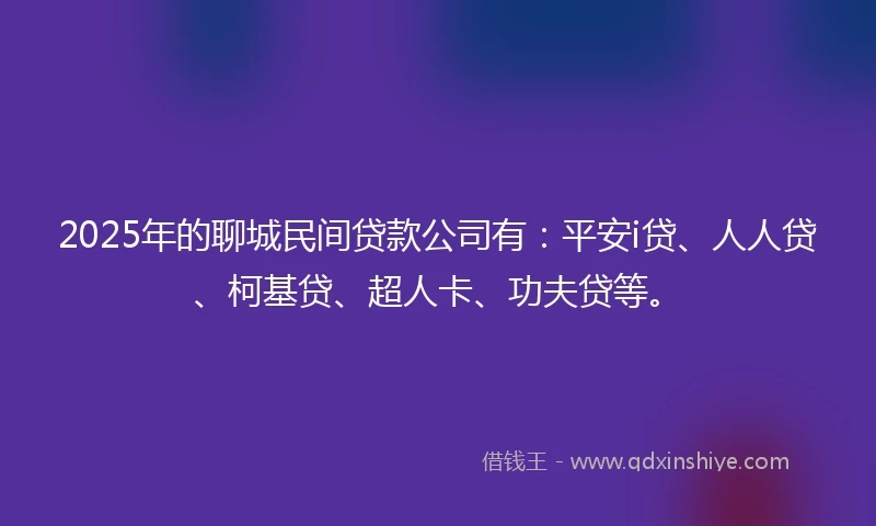 2025年的聊城民间贷款公司有：平安i贷、人人贷、柯基贷、超人卡、功夫贷等。