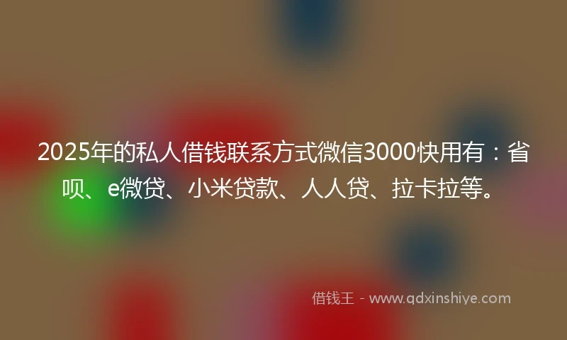 2025年的私人借钱联系方式微信3000快用有：省呗、e微贷、小米贷款、人人贷、拉卡拉等。