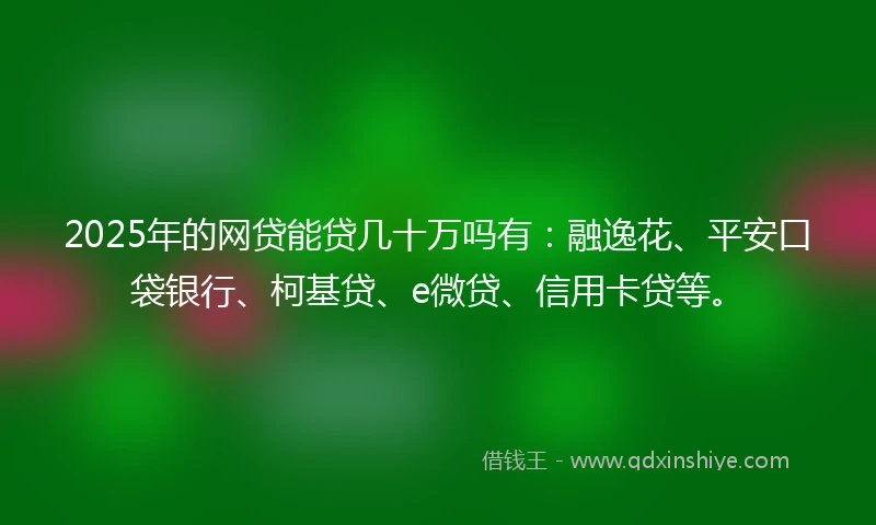 2025年的网贷能贷几十万吗有:融逸花、平安口袋银行、柯基贷、e微贷、信用卡贷等。