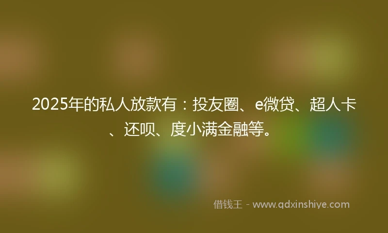 2025年的私人放款有：投友圈、e微贷、超人卡、还呗、度小满金融等。