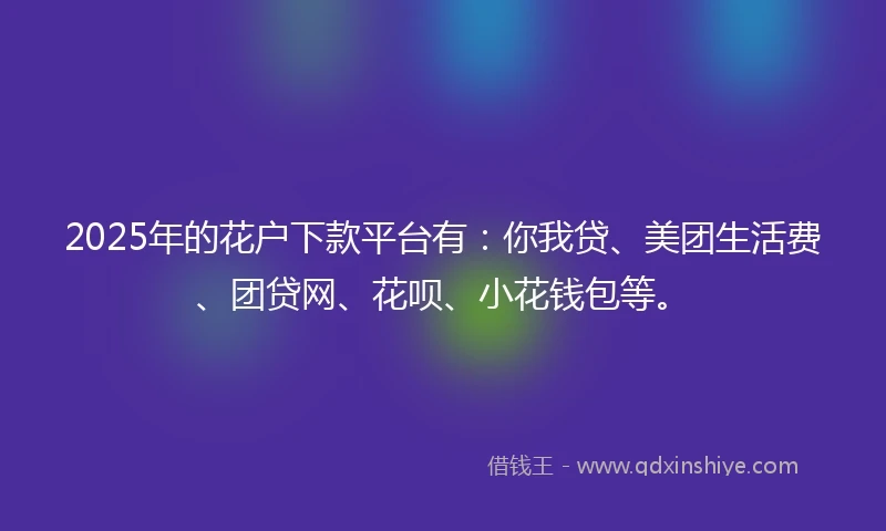 2025年的花户下款平台有：你我贷、美团生活费、团贷网、花呗、小花钱包等。
