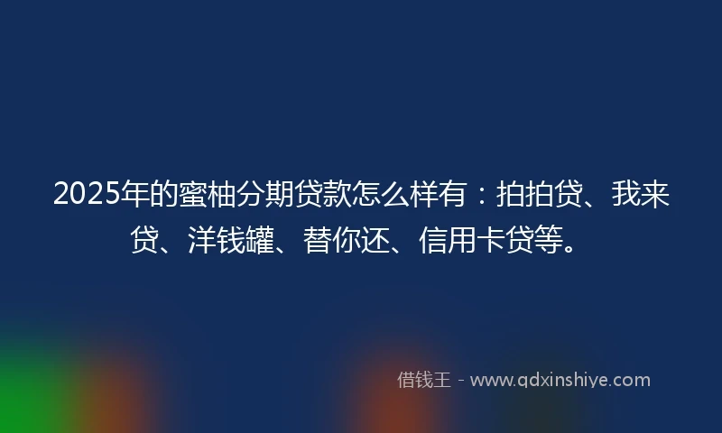 2025年的蜜柚分期贷款怎么样有:拍拍贷、我来贷、洋钱罐、替你还、信用卡贷等。