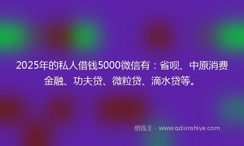 2025年的私人借钱5000微信有：省呗、中原消费金融、功夫贷、微粒贷、滴水贷等。