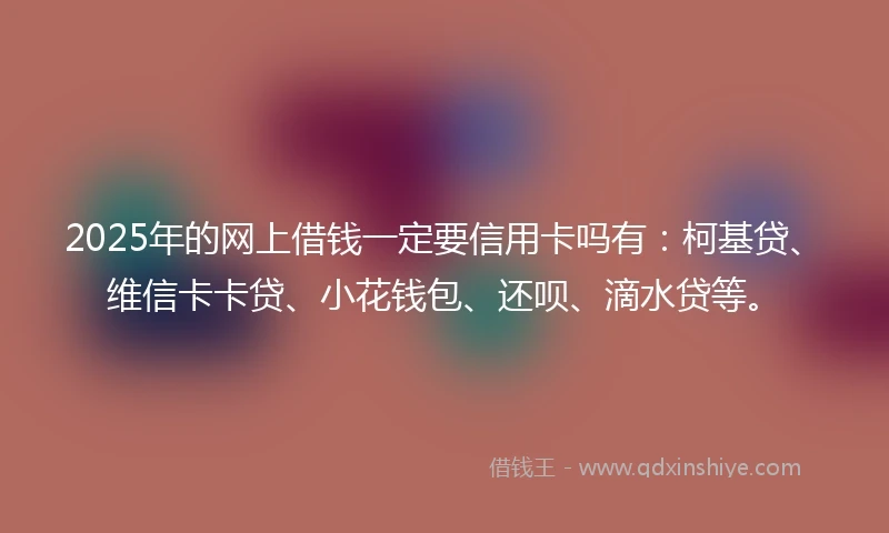 2025年的网上借钱一定要信用卡吗有：柯基贷、维信卡卡贷、小花钱包、还呗、滴水贷等。
