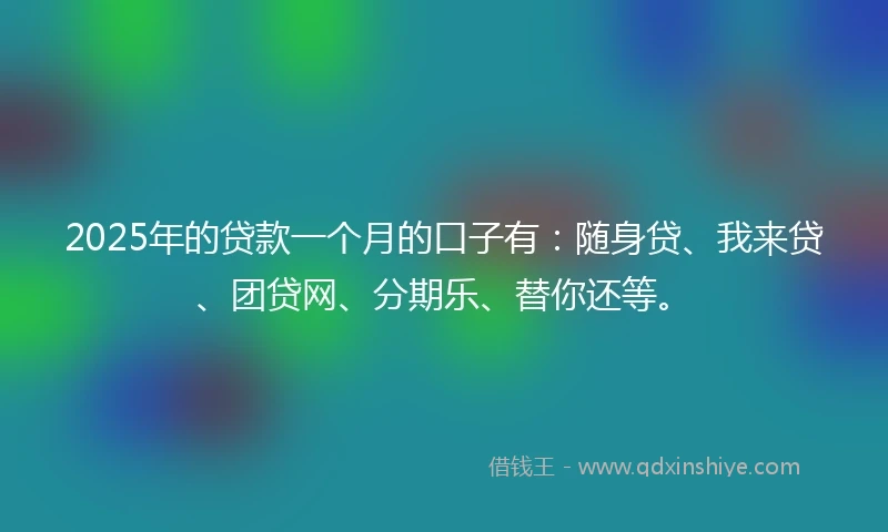 2025年的贷款一个月的口子有：随身贷、我来贷、团贷网、分期乐、替你还等。