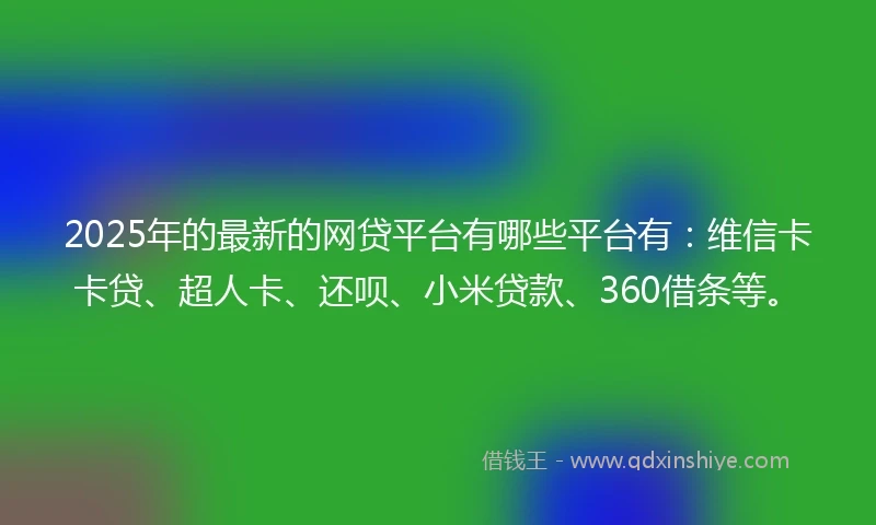 2025年的最新的网贷平台有哪些平台有：维信卡卡贷、超人卡、还呗、小米贷款、360借条等。