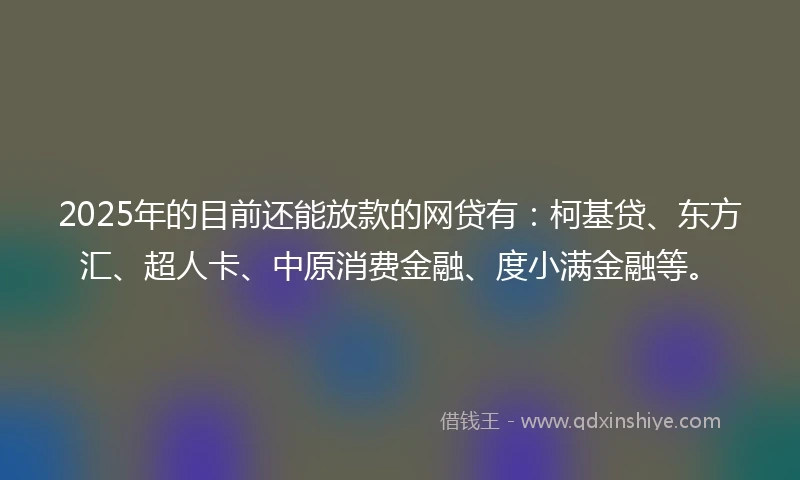 2025年的目前还能放款的网贷有：柯基贷、东方汇、超人卡、中原消费金融、度小满金融等。