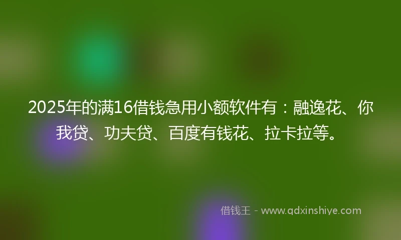 2025年的满16借钱急用小额软件有:融逸花、你我贷、功夫贷、百度有钱花、拉卡拉等。