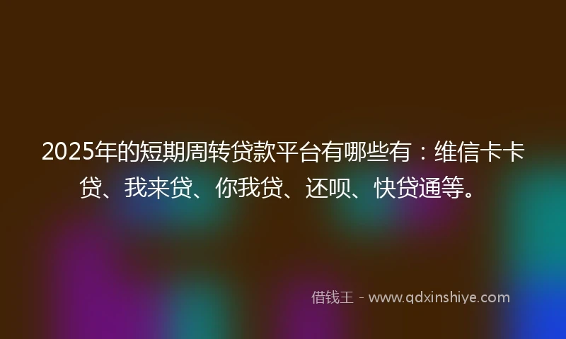 2025年的短期周转贷款平台有哪些有：维信卡卡贷、我来贷、你我贷、还呗、快贷通等。