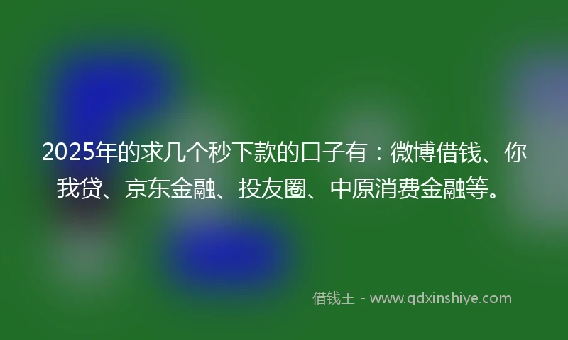 2025年的求几个秒下款的口子有：微博借钱、你我贷、京东金融、投友圈、中原消费金融等。