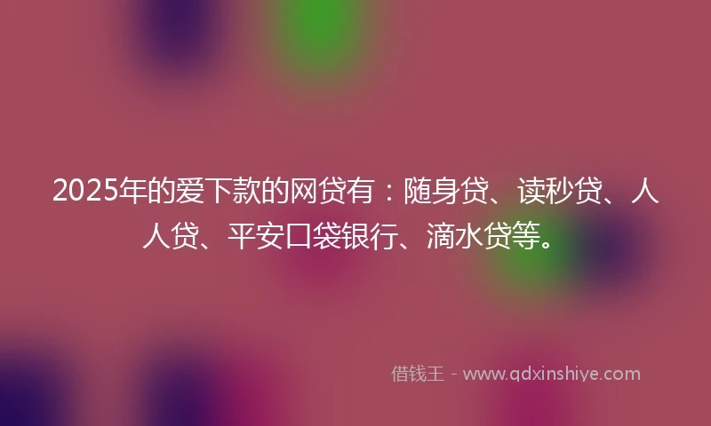 2025年的爱下款的网贷有：随身贷、读秒贷、人人贷、平安口袋银行、滴水贷等。
