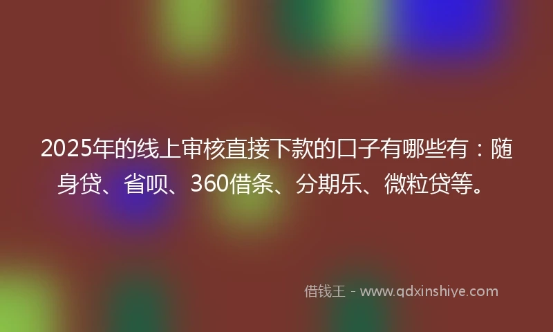 2025年的线上审核直接下款的口子有哪些有：随身贷、省呗、360借条、分期乐、微粒贷等。