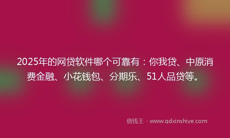 2025年的网贷软件哪个可靠有：你我贷、中原消费金融、小花钱包、分期乐、51人品贷等。