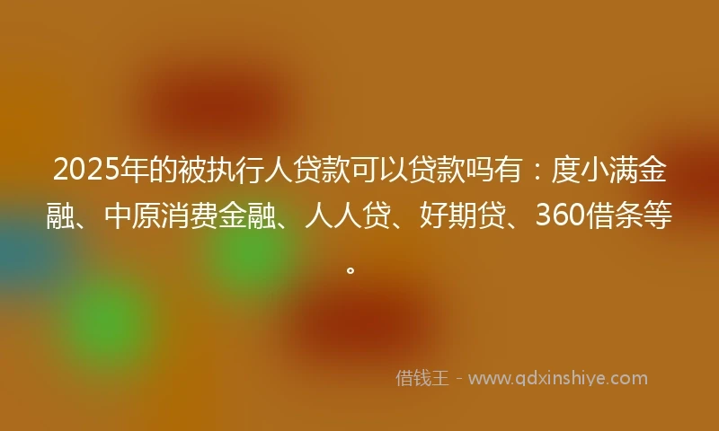 2025年的被执行人贷款可以贷款吗有：度小满金融、中原消费金融、人人贷、好期贷、360借条等。
