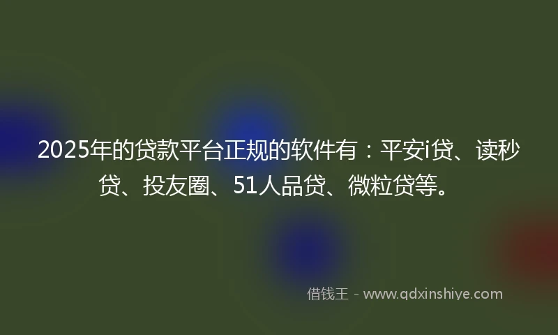 2025年的贷款平台正规的软件有：平安i贷、读秒贷、投友圈、51人品贷、微粒贷等。