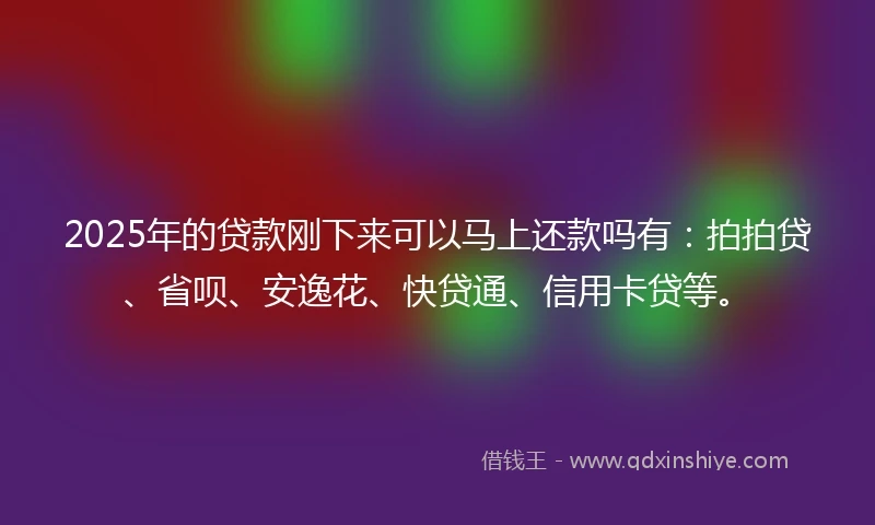 2025年的贷款刚下来可以马上还款吗有：拍拍贷、省呗、安逸花、快贷通、信用卡贷等。