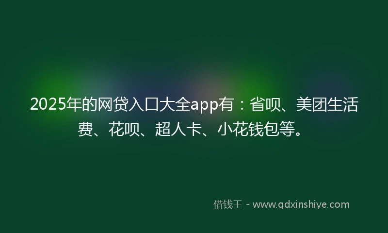 2025年的网贷入口大全app有：省呗、美团生活费、花呗、超人卡、小花钱包等。