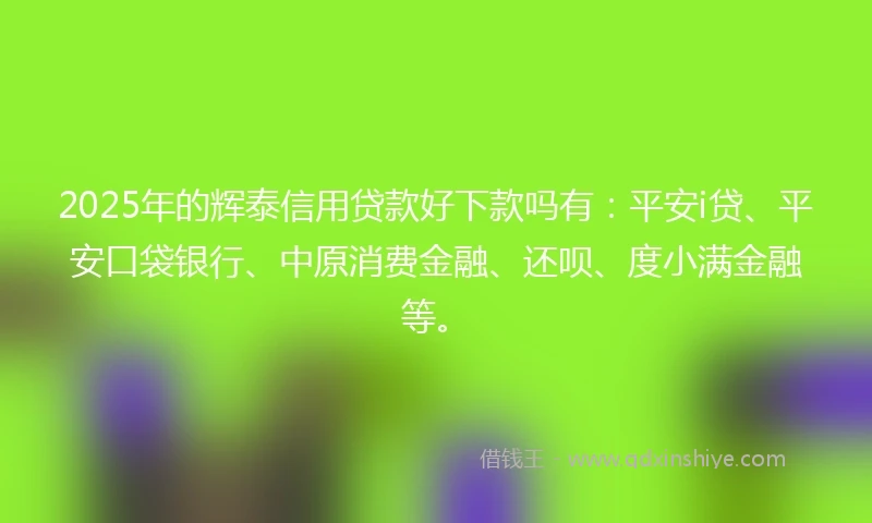 2025年的辉泰信用贷款好下款吗有:平安i贷、平安口袋银行、中原消费金融、还呗、度小满金融等。
