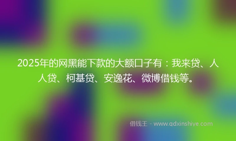 2025年的网黑能下款的大额口子有：我来贷、人人贷、柯基贷、安逸花、微博借钱等。