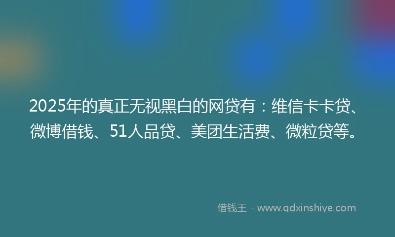 2025年的真正无视黑白的网贷有：维信卡卡贷、微博借钱、51人品贷、美团生活费、微粒贷等。