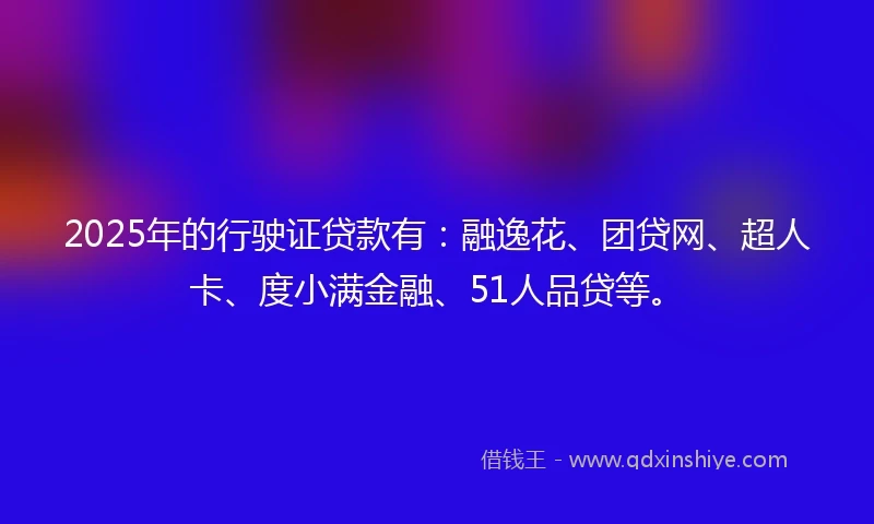 2025年的行驶证贷款有：融逸花、团贷网、超人卡、度小满金融、51人品贷等。