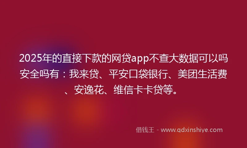 2025年的直接下款的网贷app不查大数据可以吗安全吗有：我来贷、平安口袋银行、美团生活费、安逸花、维信卡卡贷等。