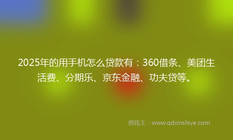 2025年的用手机怎么贷款有：360借条、美团生活费、分期乐、京东金融、功夫贷等。