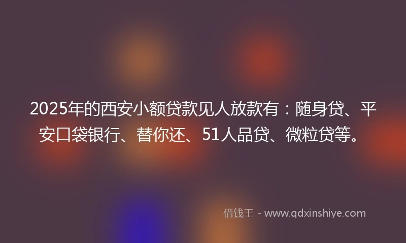 2025年的西安小额贷款见人放款有：随身贷、平安口袋银行、替你还、51人品贷、微粒贷等。