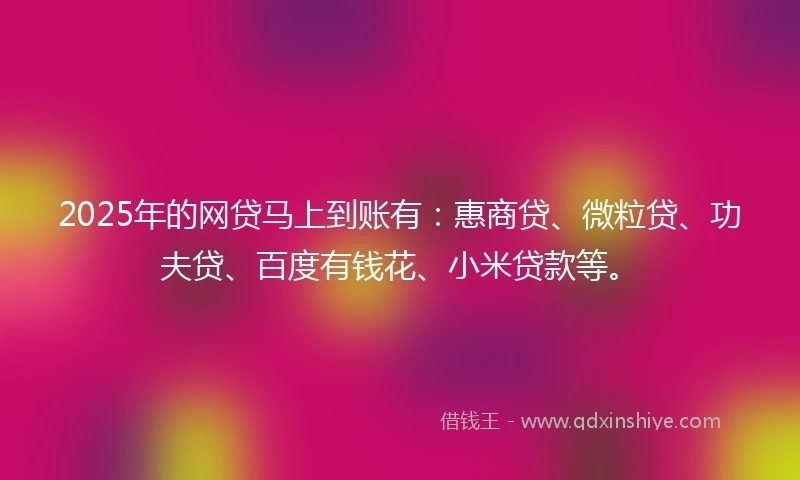 2025年的网贷马上到账有：惠商贷、微粒贷、功夫贷、百度有钱花、小米贷款等。