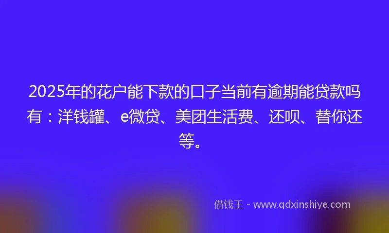 2025年的花户能下款的口子当前有逾期能贷款吗有：洋钱罐、e微贷、美团生活费、还呗、替你还等。