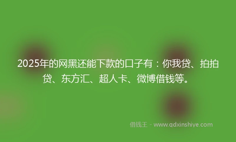 2025年的网黑还能下款的口子有：你我贷、拍拍贷、东方汇、超人卡、微博借钱等。