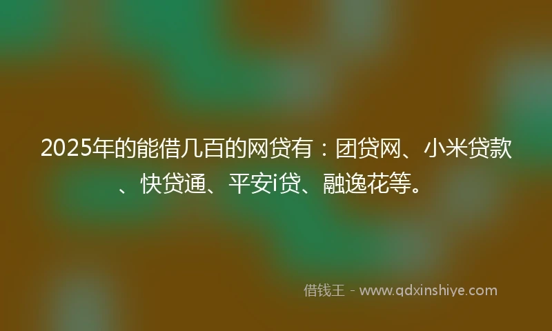 2025年的能借几百的网贷有：团贷网、小米贷款、快贷通、平安i贷、融逸花等。