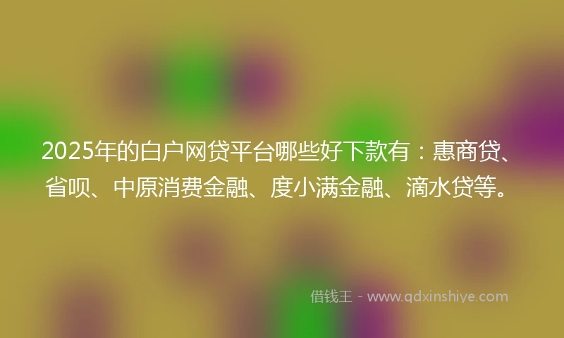 2025年的白户网贷平台哪些好下款有：惠商贷、省呗、中原消费金融、度小满金融、滴水贷等。