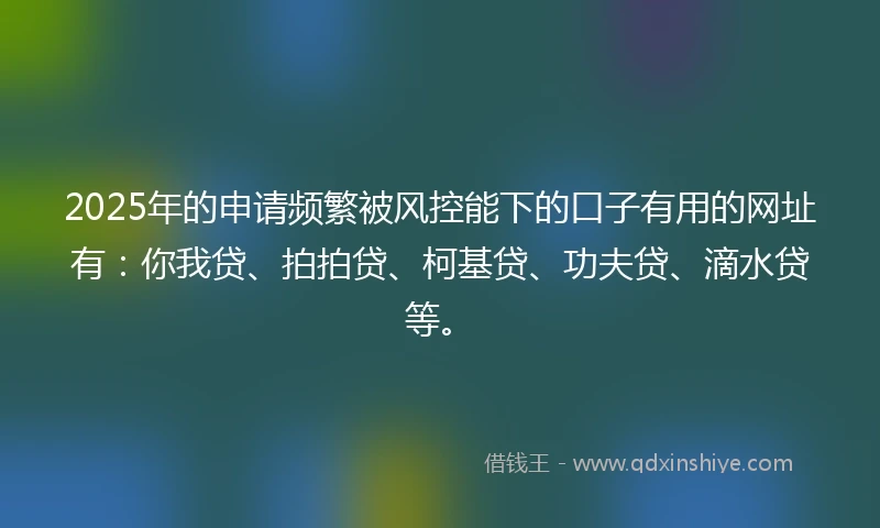 2025年的申请频繁被风控能下的口子有用的网址有：你我贷、拍拍贷、柯基贷、功夫贷、滴水贷等。