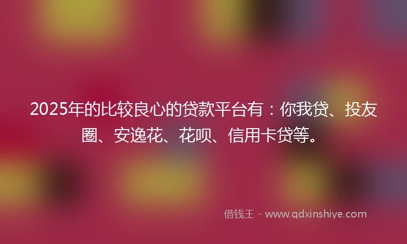 2025年的比较良心的贷款平台有：你我贷、投友圈、安逸花、花呗、信用卡贷等。