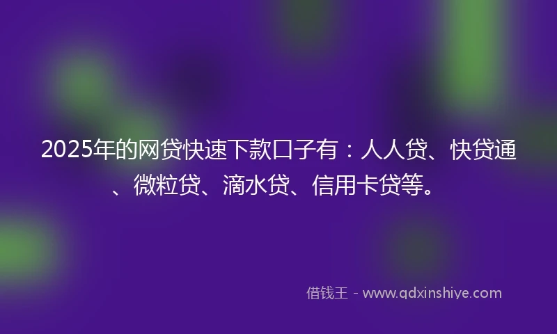 2025年的网贷快速下款口子有：人人贷、快贷通、微粒贷、滴水贷、信用卡贷等。