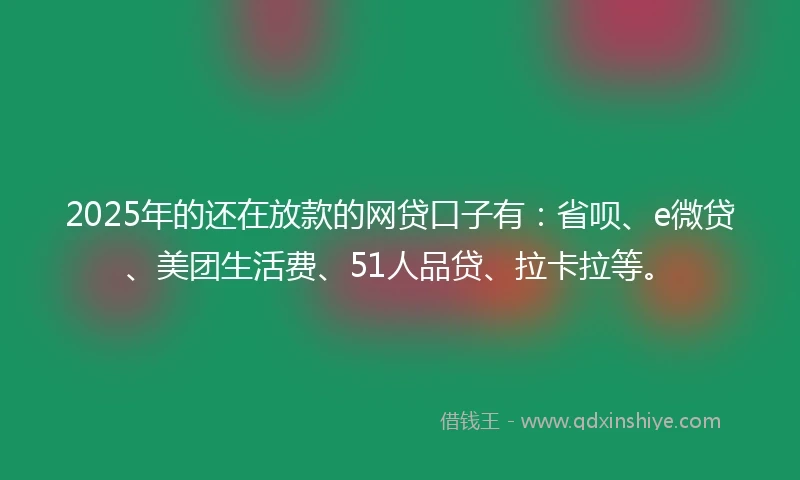 2025年的还在放款的网贷口子有：省呗、e微贷、美团生活费、51人品贷、拉卡拉等。