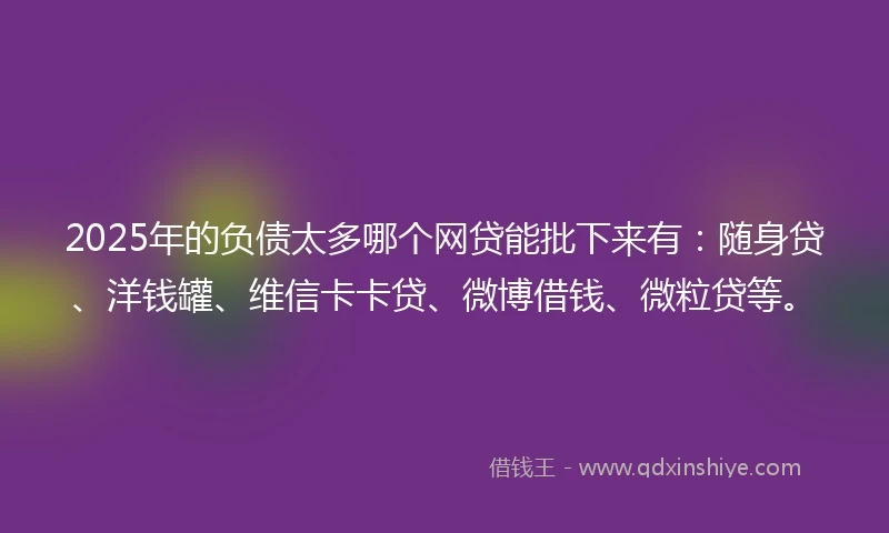 2025年的负债太多哪个网贷能批下来有：随身贷、洋钱罐、维信卡卡贷、微博借钱、微粒贷等。