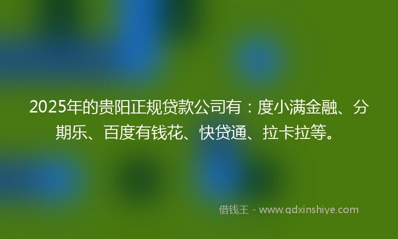 2025年的贵阳正规贷款公司有：度小满金融、分期乐、百度有钱花、快贷通、拉卡拉等。