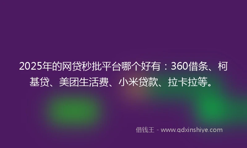 2025年的网贷秒批平台哪个好有：360借条、柯基贷、美团生活费、小米贷款、拉卡拉等。