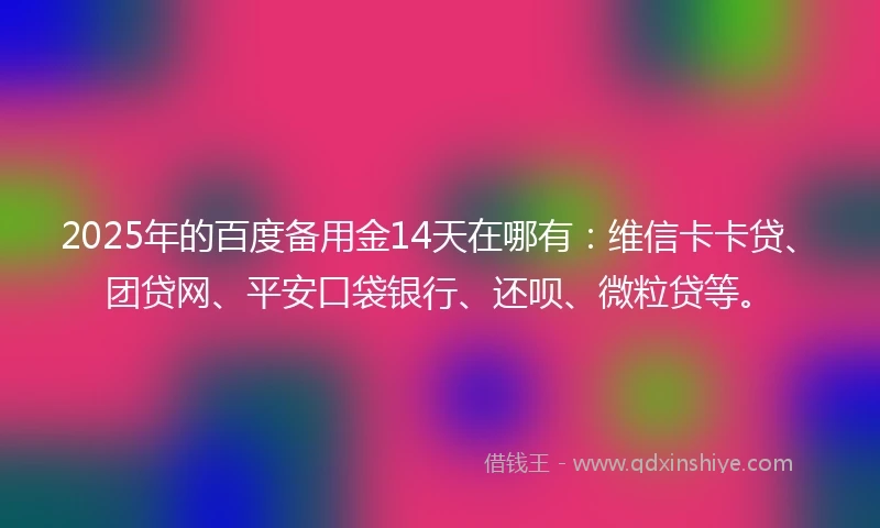 2025年的百度备用金14天在哪有：维信卡卡贷、团贷网、平安口袋银行、还呗、微粒贷等。